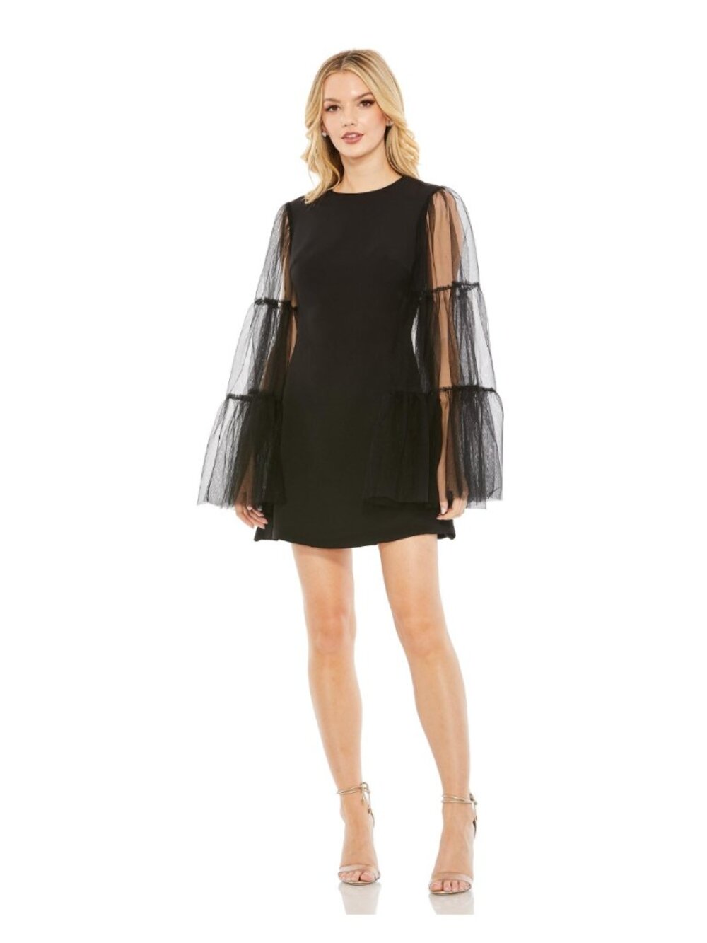 Ieena for Mac Duggal 49612 High Neck Flared Sleeve Mini Dress Black 12 NWT